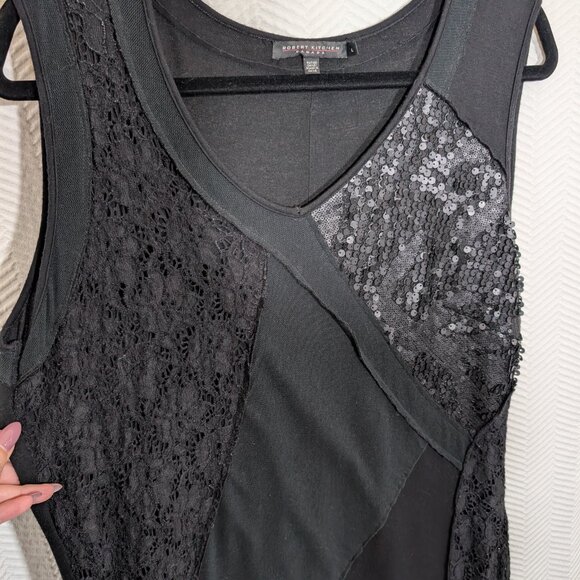 Robert Kitchen Black Mixed Media Dress Lace Mesh & Sequins Stretch Size Large - Picture 6 of 14